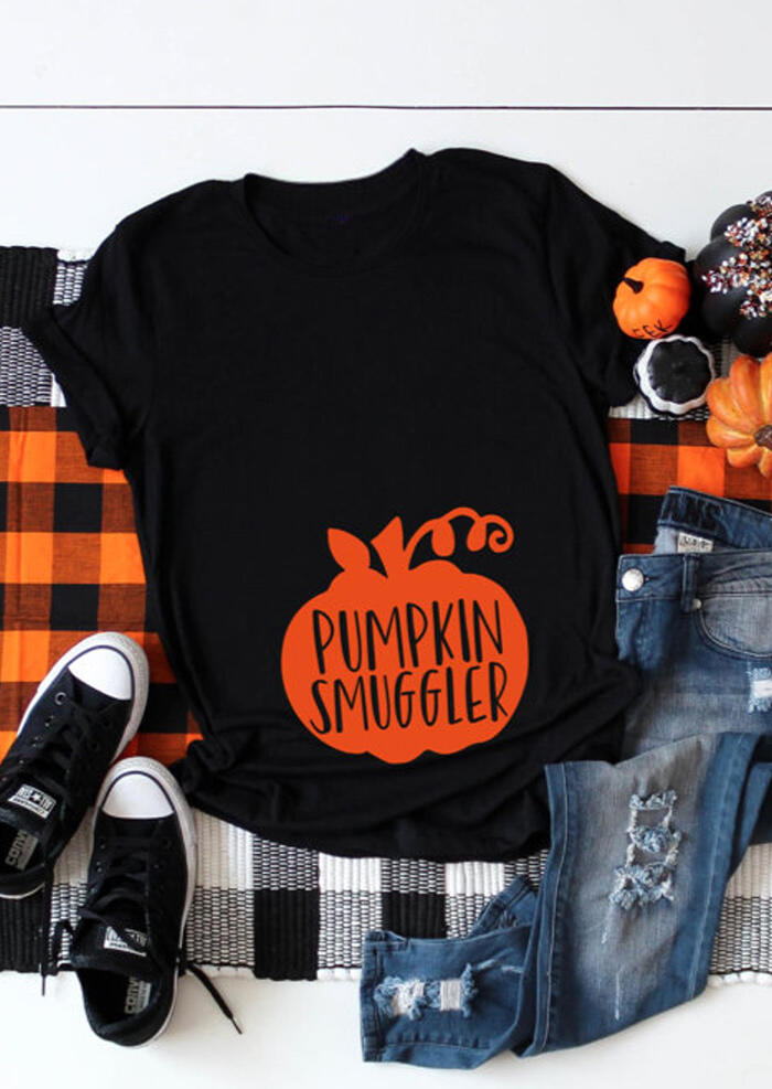 Maternity Pumpkin Smuggler T-Shirt Tee - Black