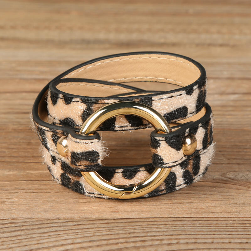 Leopard Printed Adjustable Wide Leather Bracelet