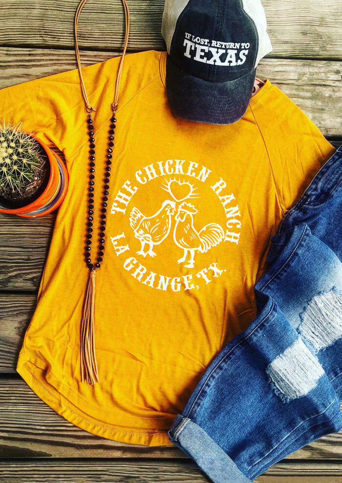 The Chicken Ranch O-Neck T-Shirt Tee - Yellow