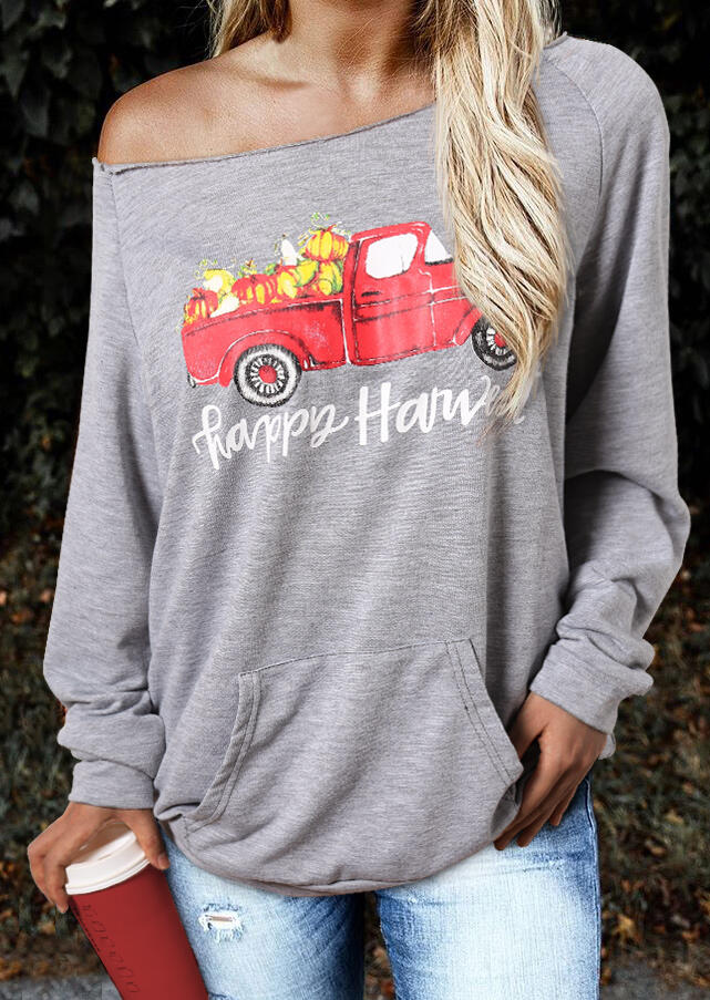 Happy Harvest Pumpkin Car Sweatshirt - Gray