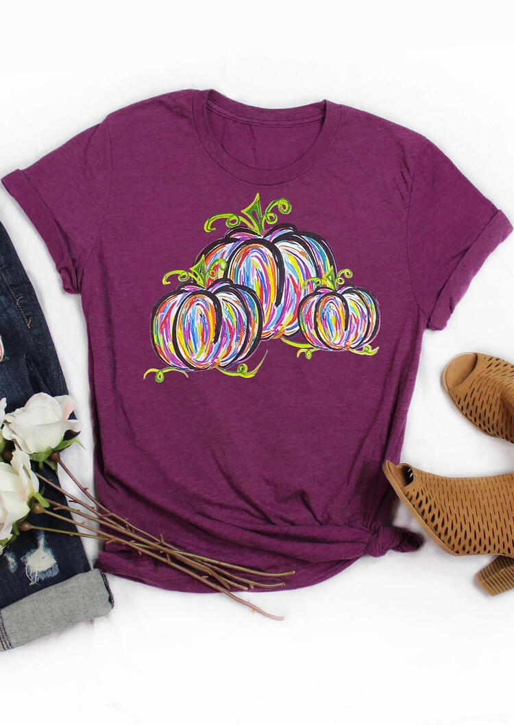 Colorful Pumpkin T-Shirt Tee - Plum