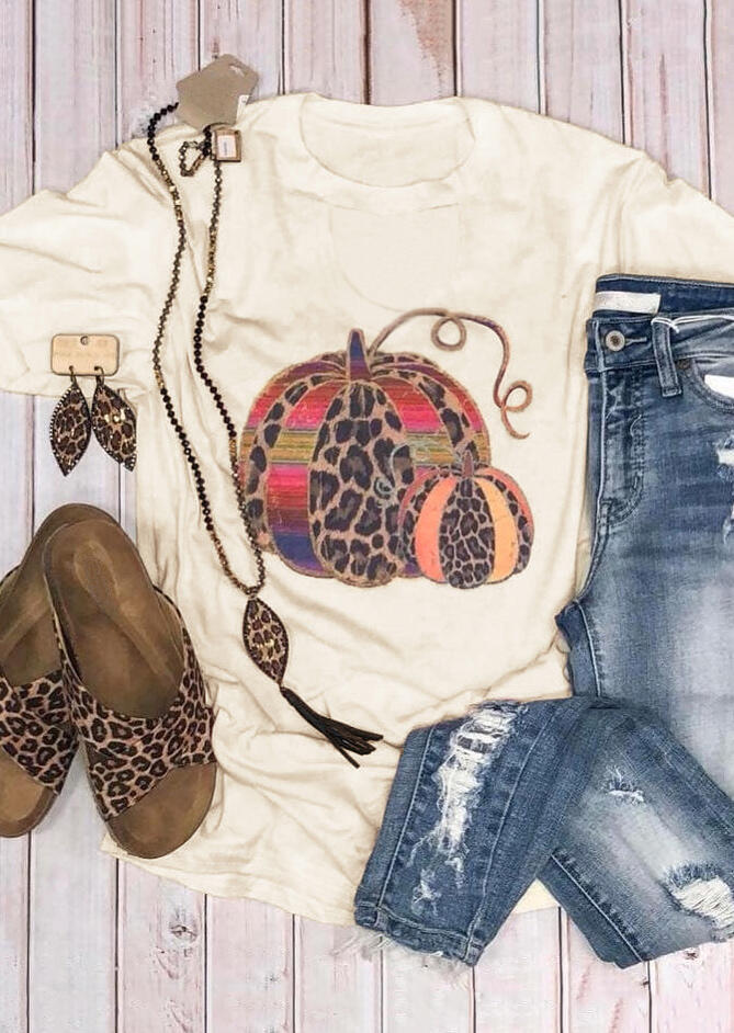 

Leopard Printed Pumpkin T-Shirt Tee - Beige, 454731