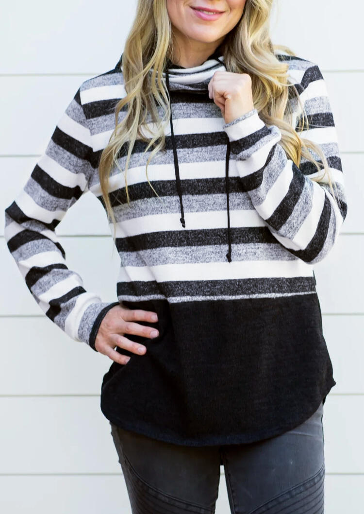 Striped Splicing Drawstring Hoodie