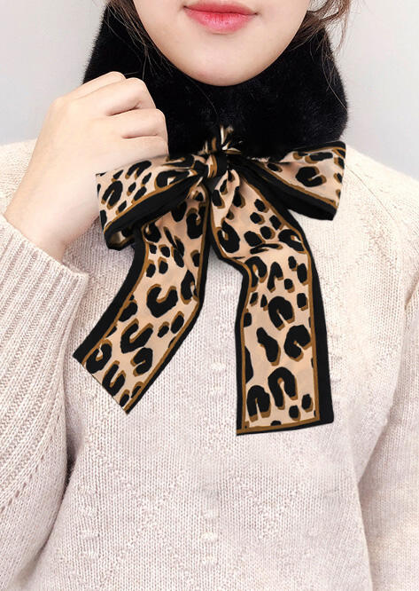 Leopard Printed Bow Faux Fur Warm Scarf