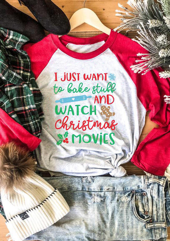 I Just Want To Bake And Watch Christmas Movies T-Shirt Tee - Light Grey