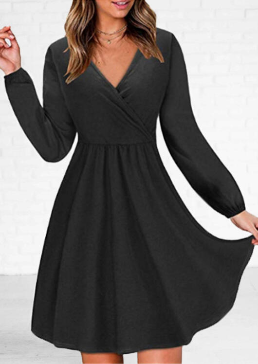 Solid Wrap Mini Dress without Necklace - Black