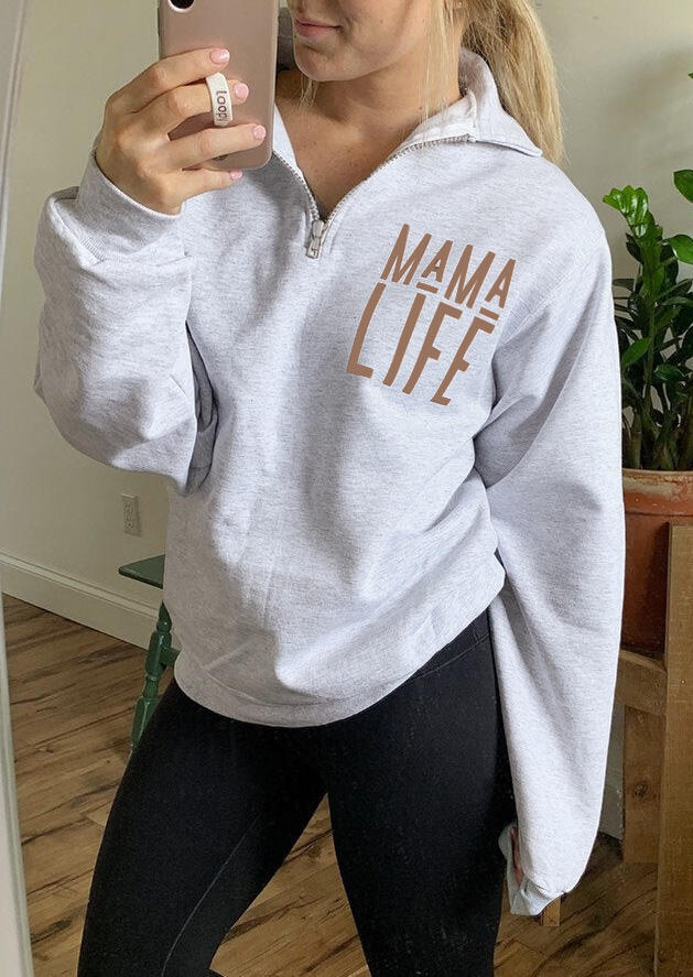 

Mama Life Zipper Sweatshirt - Light Grey, 457431