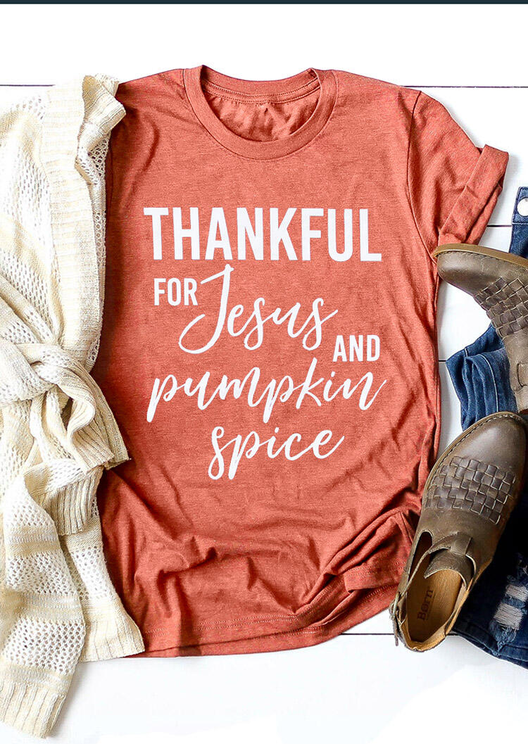 Thankful For Jesus And Pumpkin Spice T-Shirt Tee - Orange