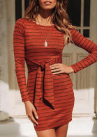 Striped_Splicing_Tie_Bodycon_Dress_without_Necklace__Brick_Red