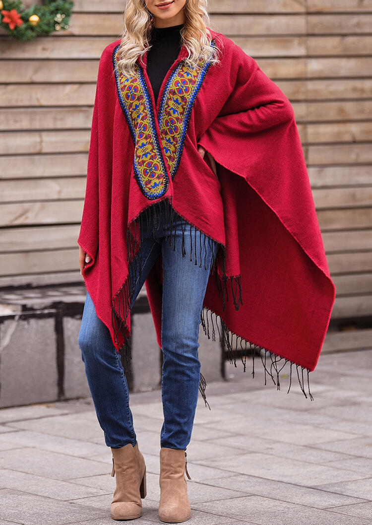 Vintage Printed Tassel Splicing Hooded Wrap Shawl Scarf