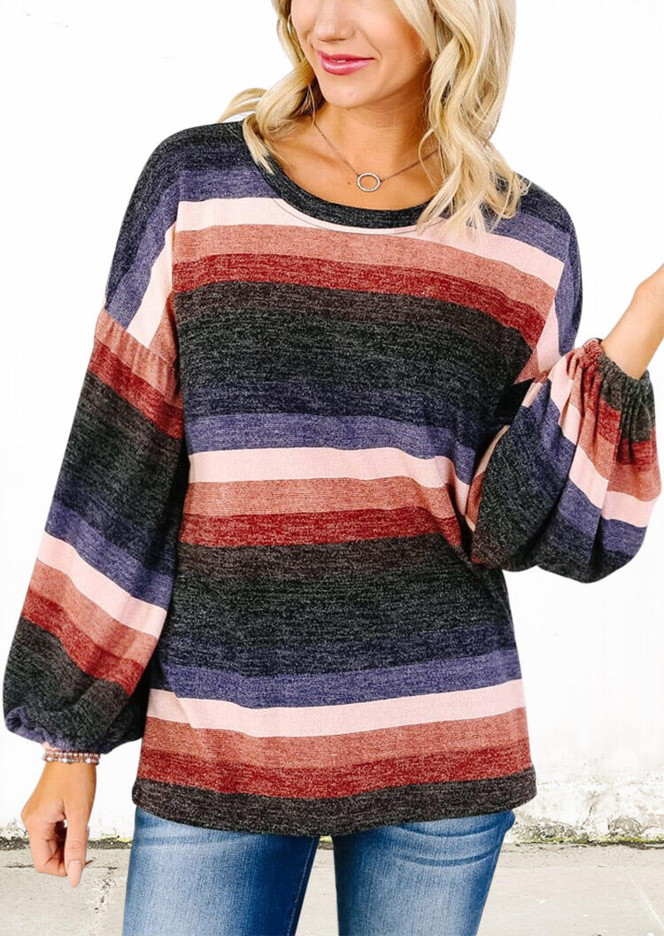 Colorful Striped Splicing Blouse without Necklace
