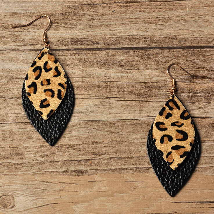 Download Leopard Printed Double-Layered Leather Earrings - Bellelily