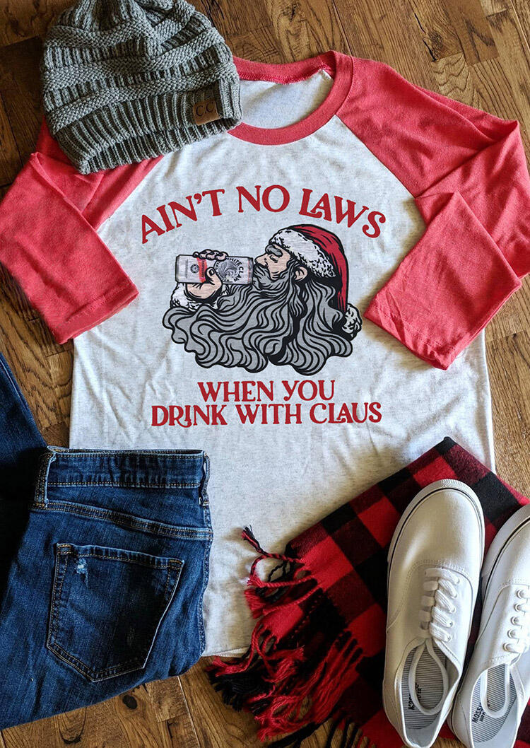 Ain't No Laws When You Drink With Claus Christmas T-Shirt Tee - Gray