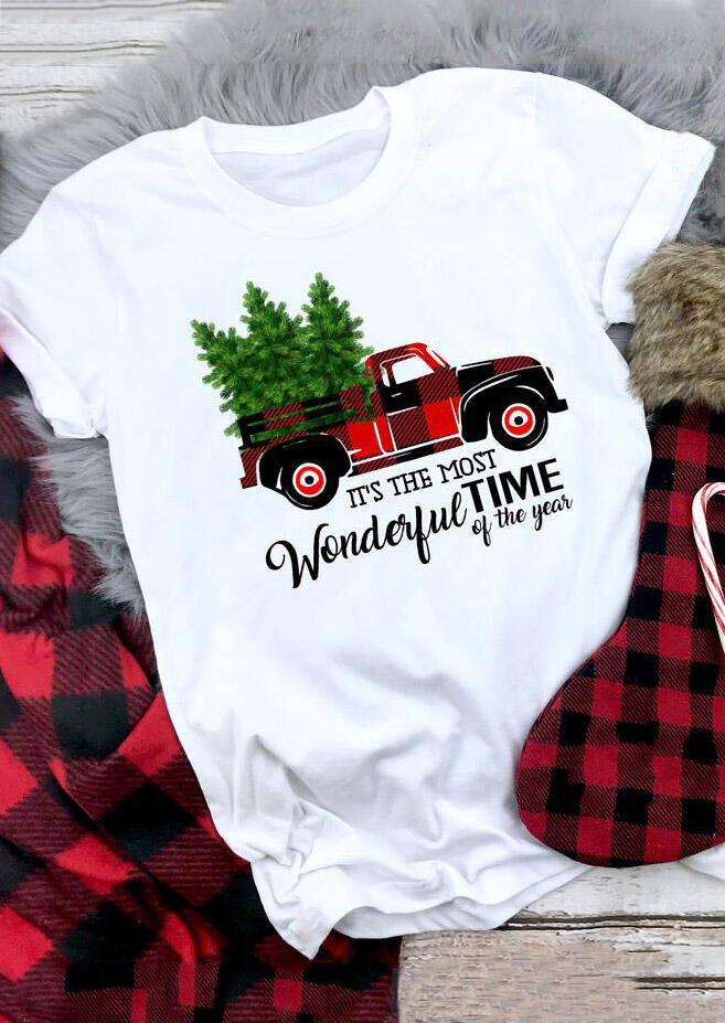 Buffalo Plaid Truck Wonderful Time T-Shirt Tee - White