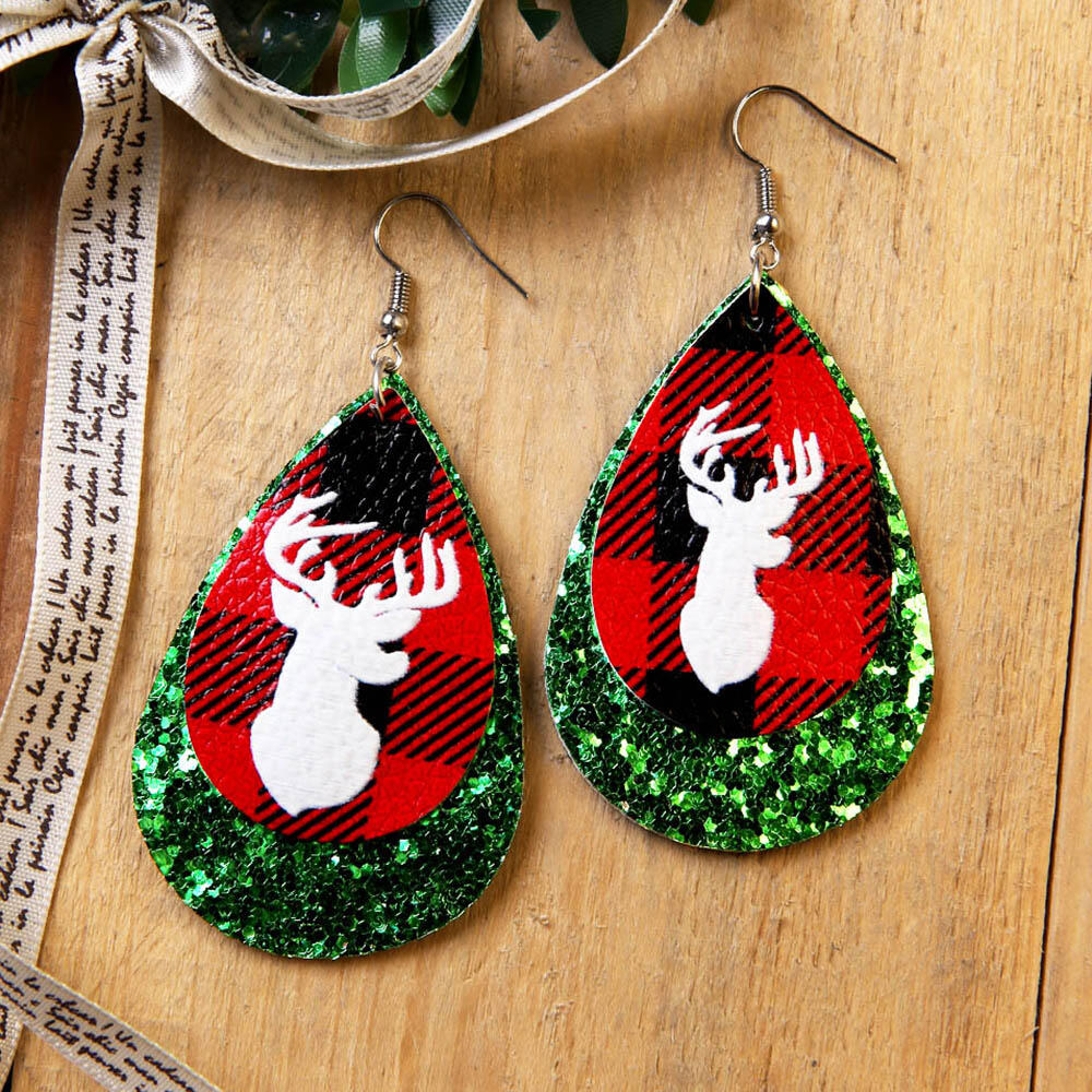 Christmas Elk Sequined Pendant Earrings