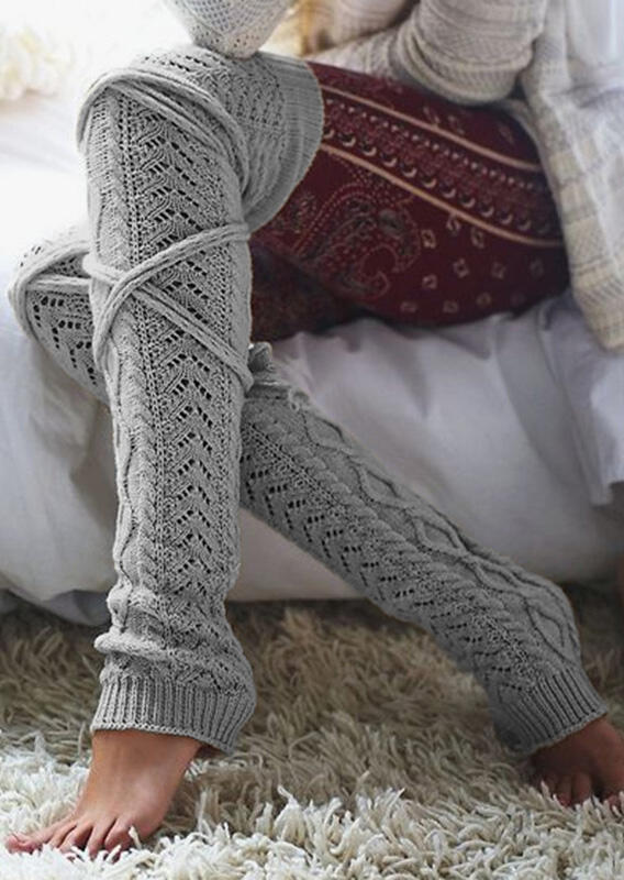 

Tie Over Knee Knitting Warm Socks, Light grey, 457533