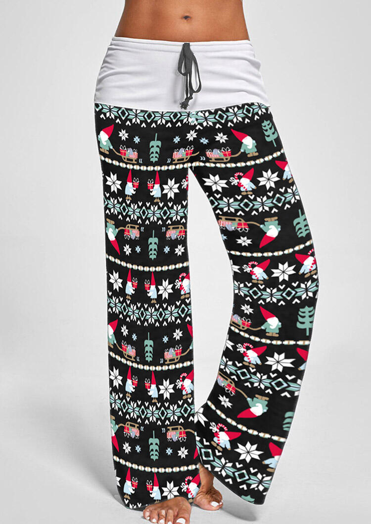 Santa Claus Snowflake Drawstring Pants - Black