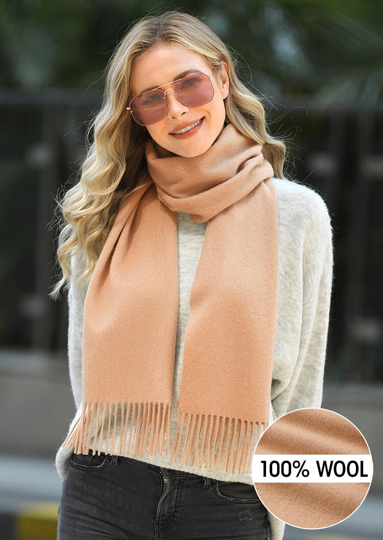 Feelily Solid Tassel 100% Wool Scarf