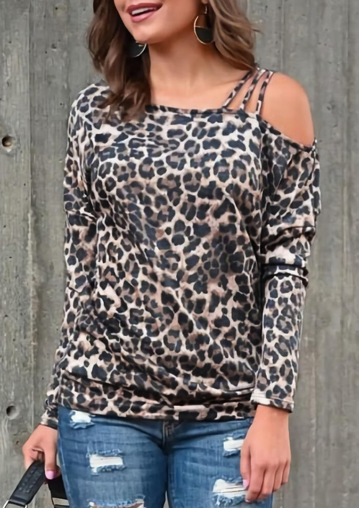 

Leopard Hollow Out One Shoulder Blouse, 458402