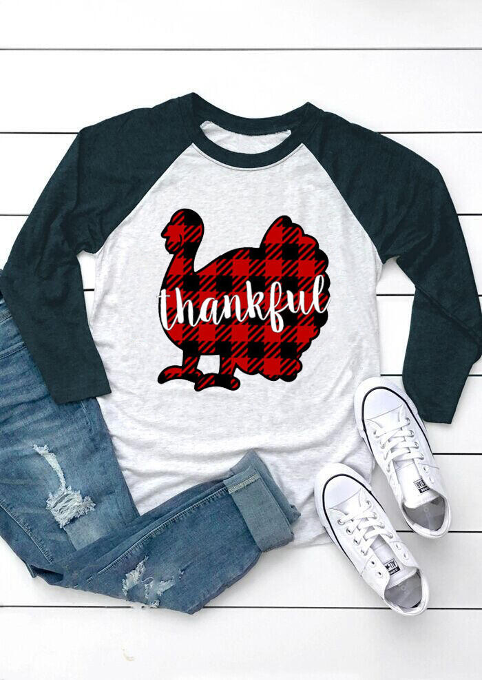 Thankful Plaid Turkey T-Shirt Tee - Light Grey