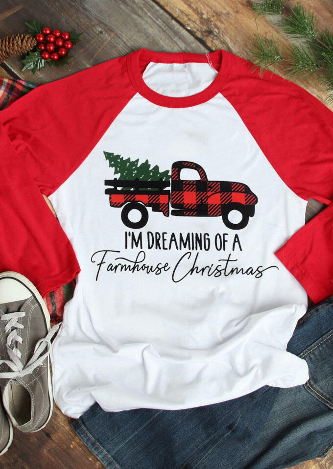 Plaid I'm Dreaming Of A Farmhouse Christmas T-Shirt Tee - White