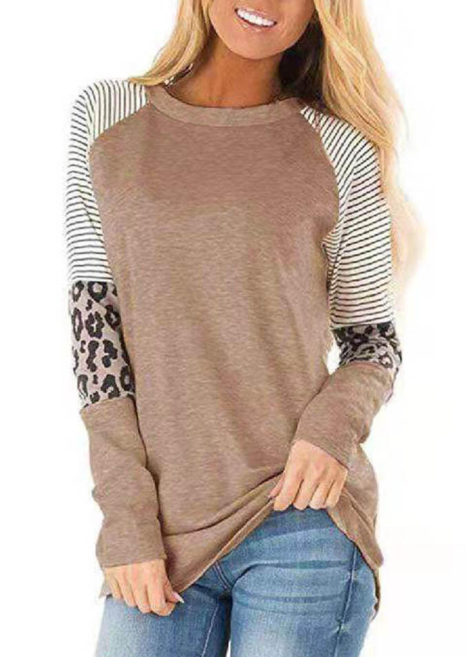 

Striped Leopard Long Sleeve Blouse - Khaki, 458684