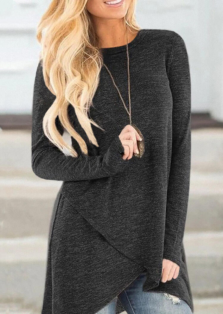 Solid Irregular Wrap Blouse without Necklace - Black