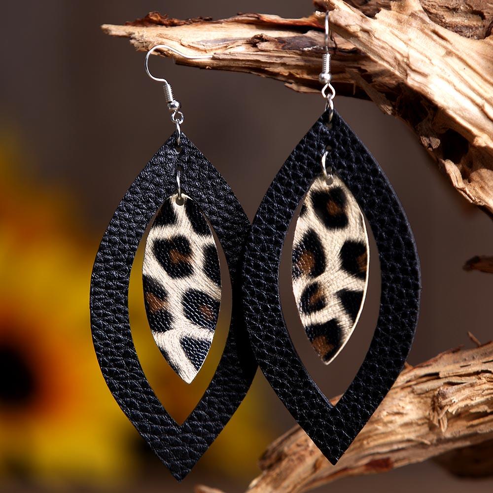 Leopard Printed Hollow Out Pendant Earrings