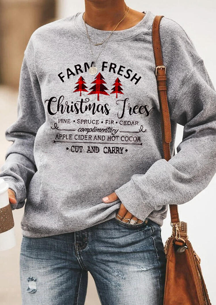 Christmas Tree Plaid Splicing Sweatshirt without Necklace - Gray