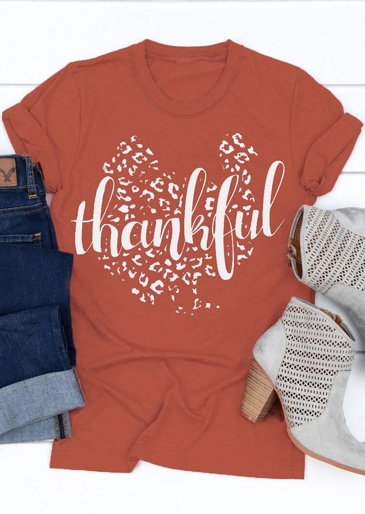 Thankful Turkey T-Shirt Tee - Brick Red