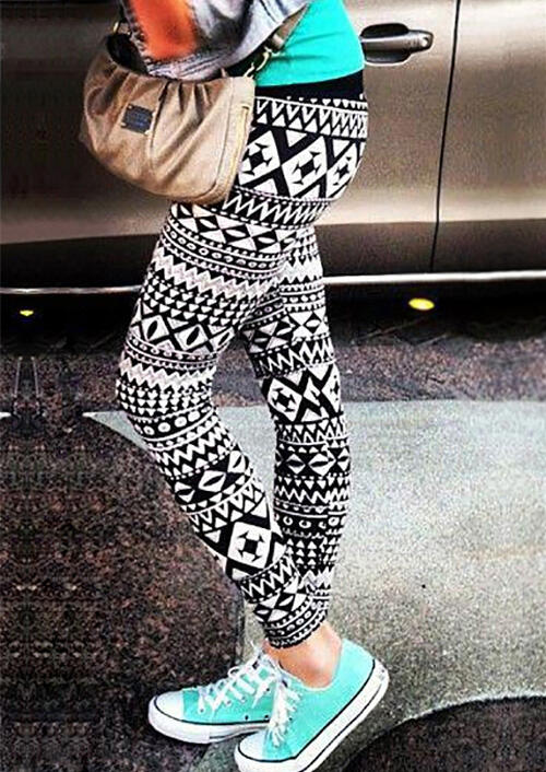 Geometric Printed Skinny Leggings - White