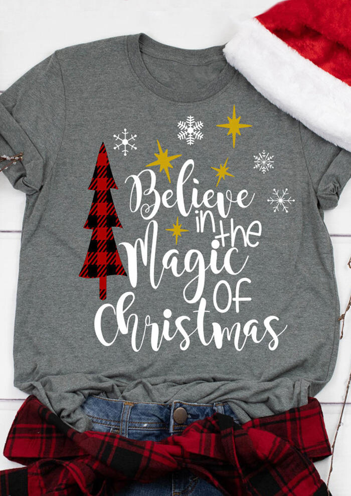 

Plaid Believe In The Magic Of Christmas T-Shirt Tee - Gray, 459254