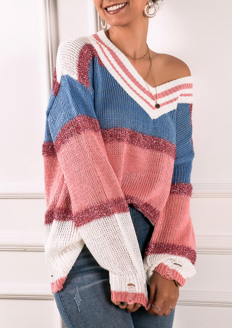 Colorful Color Block Sweater without Necklace - Multicolor