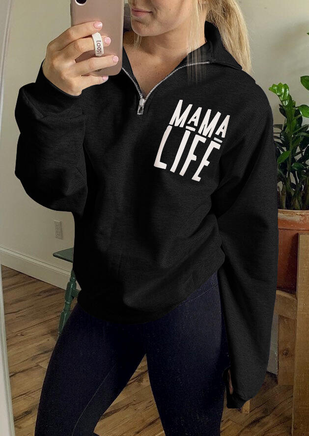 

Mama Life Zipper Sweatshirt - Black, 459702