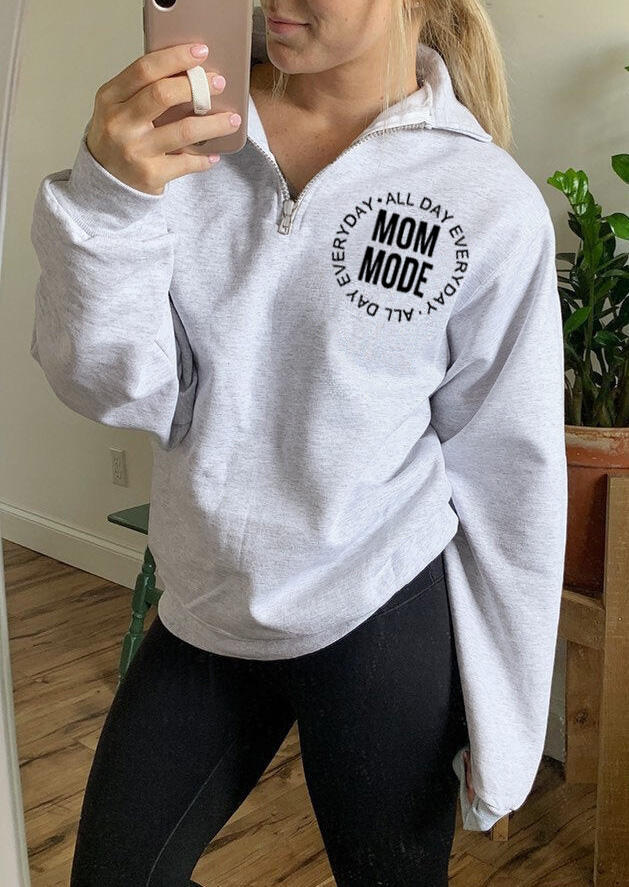 Mom Mode Zipper Sweatshirt - Gray