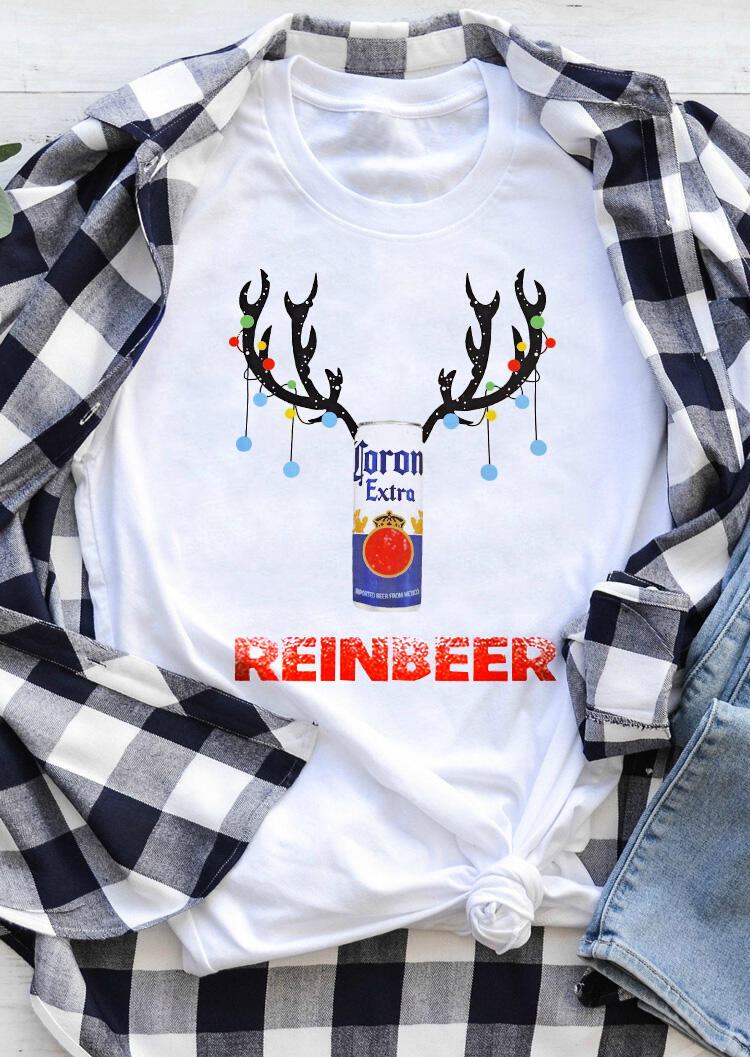 Christmas Reinbeer O-Neck T-Shirt Tee - White