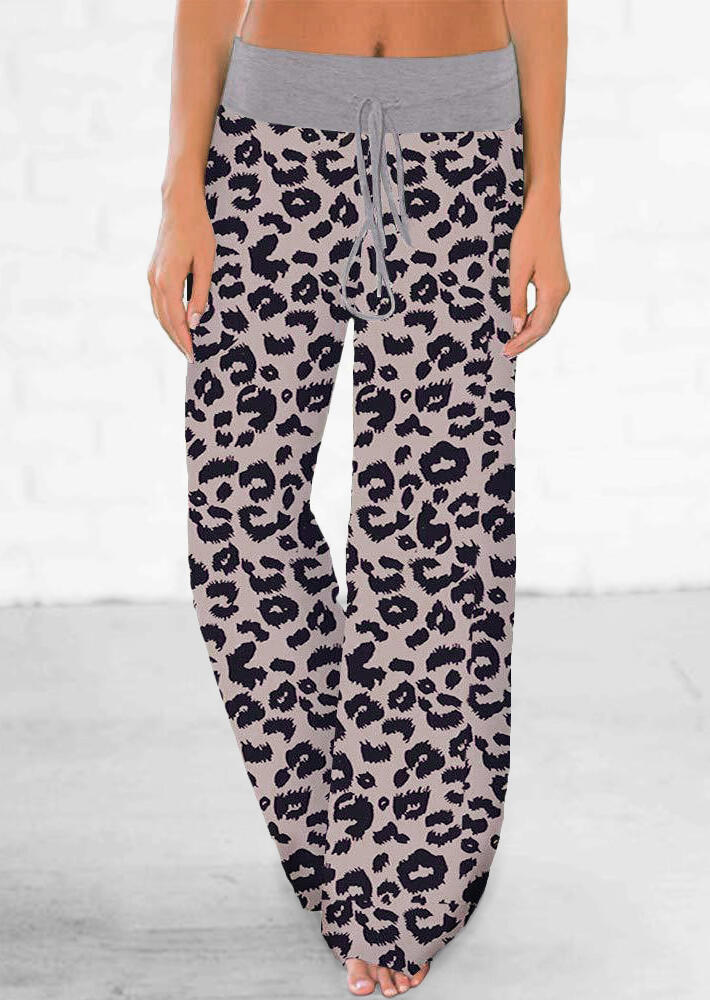 

Leopard Printed Drawstring Wide Leg Pants, 460050