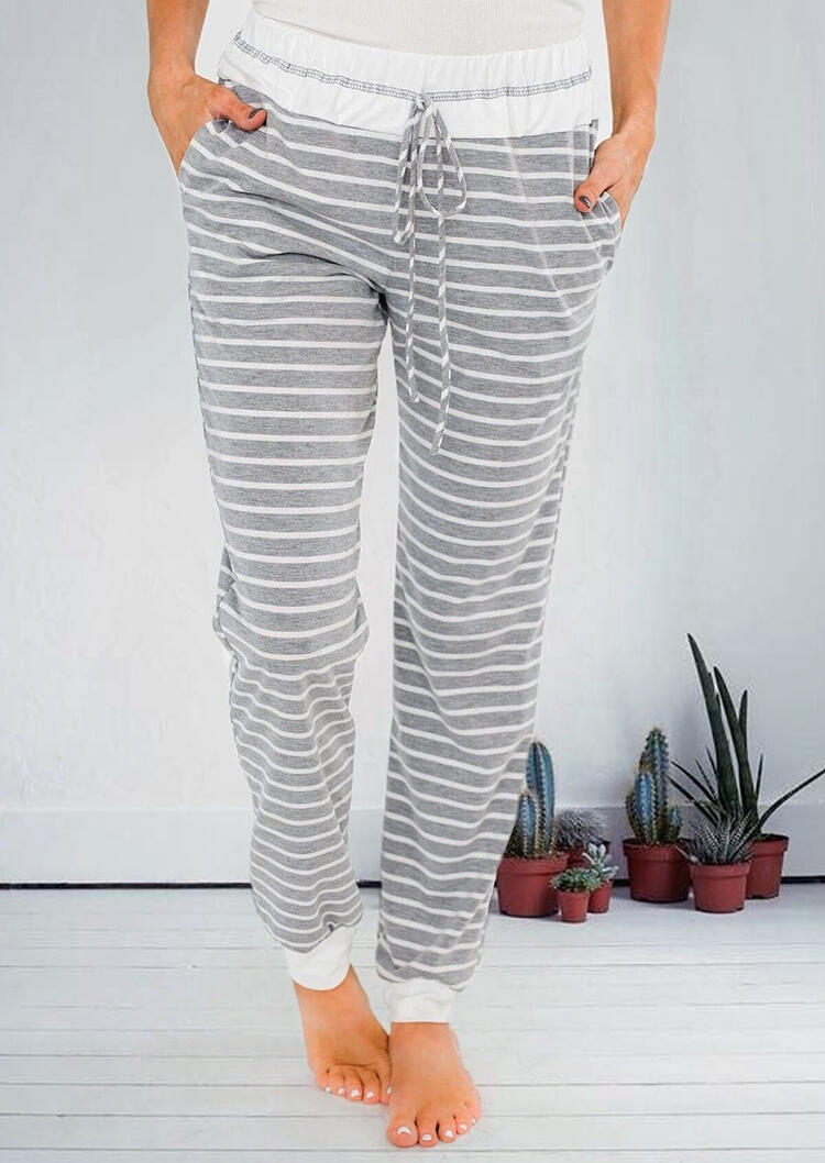 Striped Printed Tie Pocket Pants