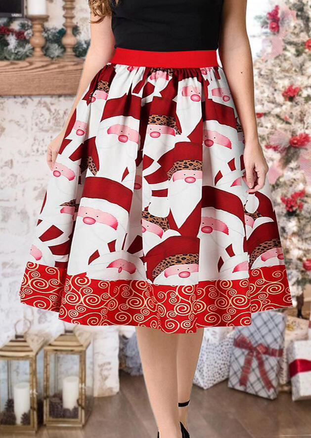 Christmas Santa Claus Leopard Printed Skirt - Red
