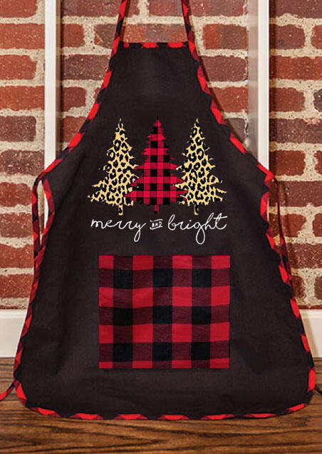Leopard Printed Plaid Christmas Tree Merry And Bright Apron