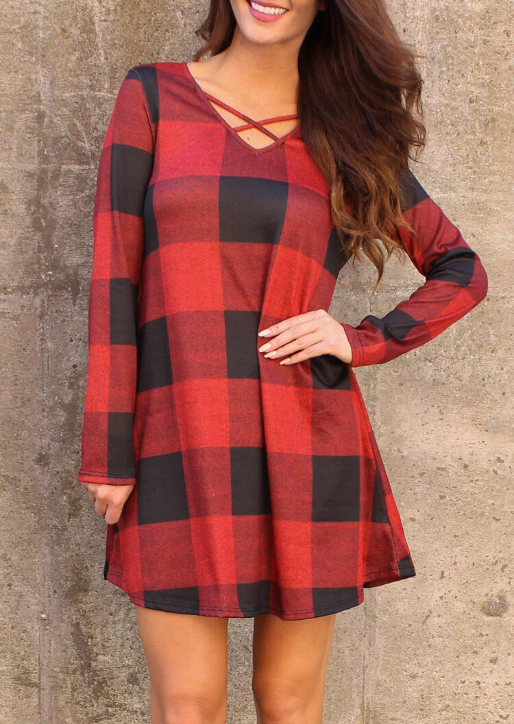 Plaid Printed Criss-Cross Mini Dress