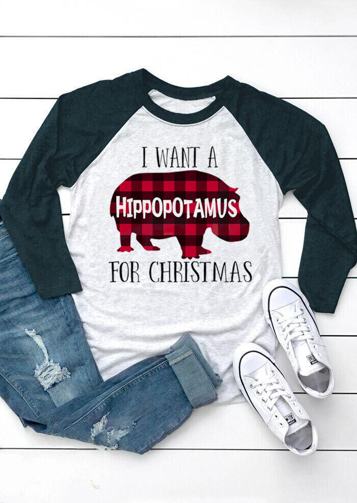 

I Want A Plaid Hippopotamus For Christmas T-Shirt Tee - Light Grey, Gray, 459388