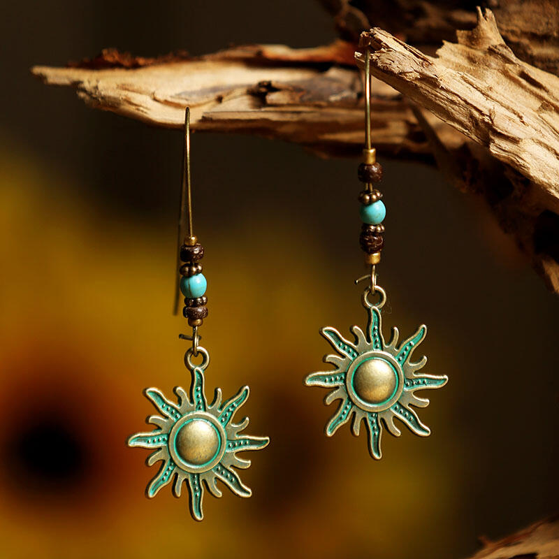

Vintage Sunflower Beading Pendant Earrings, Green, 461039
