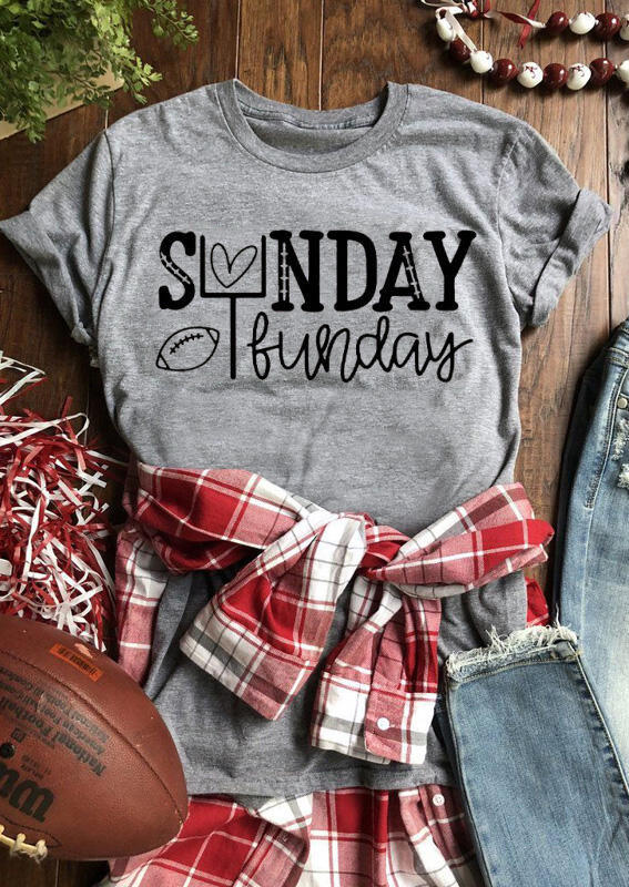 

Sunday Funday Football Heart T-Shirt Tee - Gray, 461257