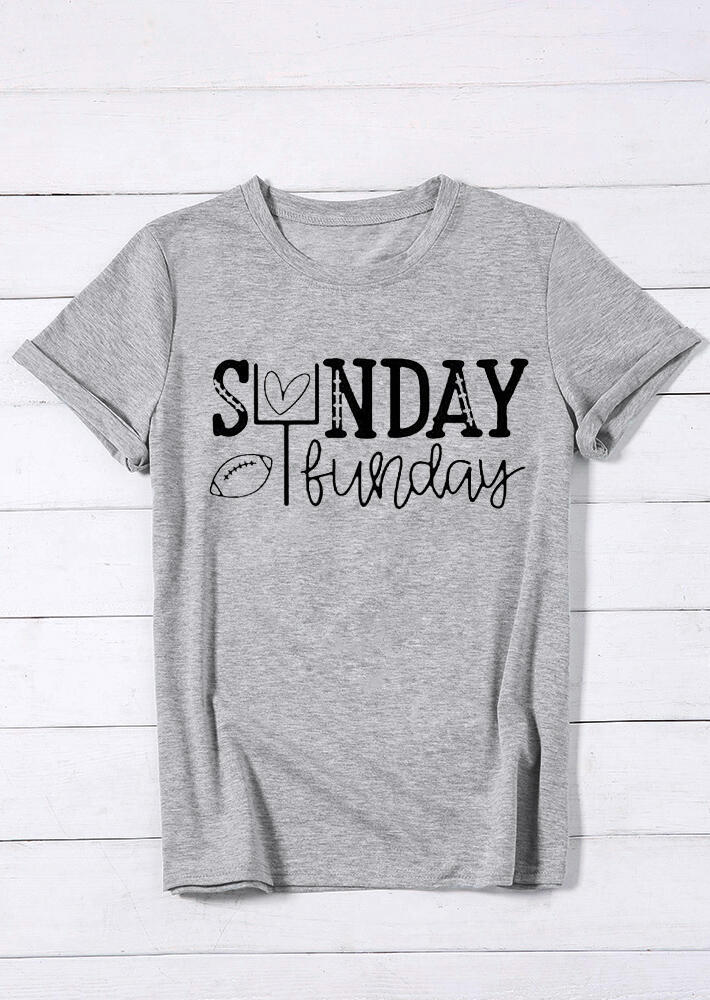 Sunday Funday Football Heart T-Shirt Tee - Gray