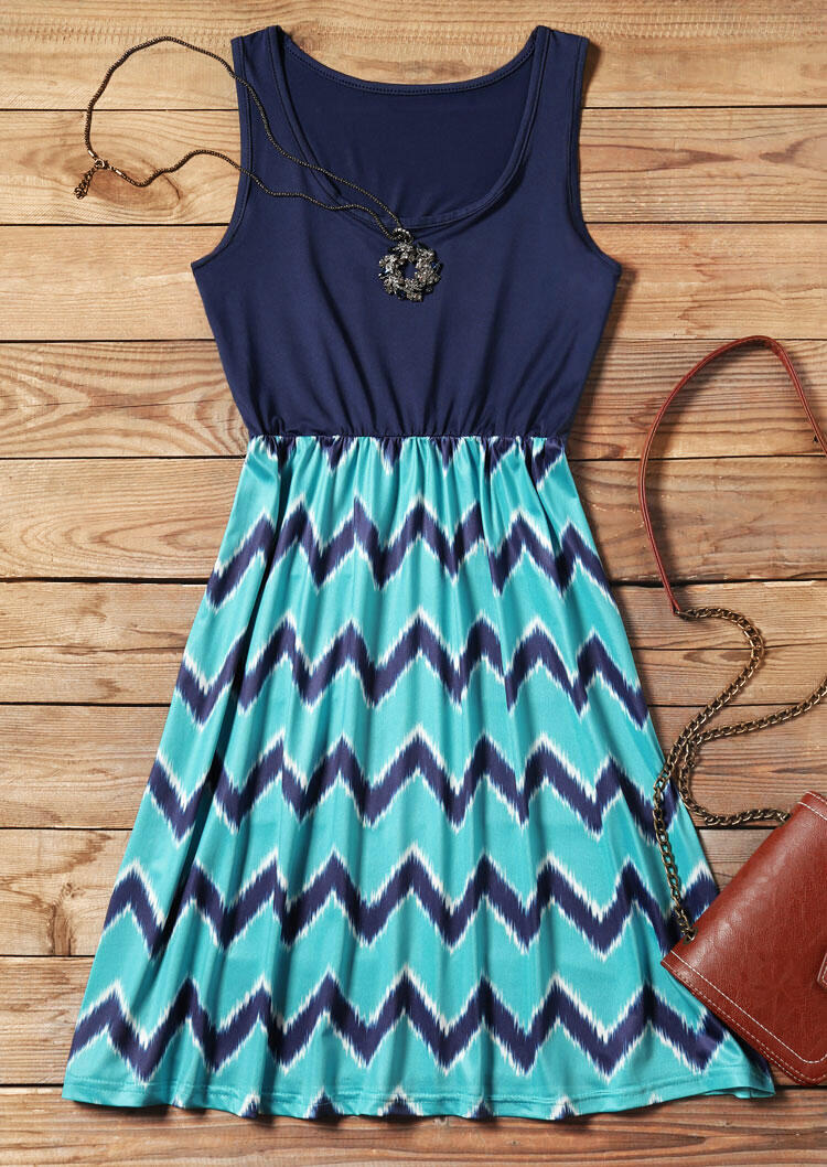 

Zigzag Printed Fashion Mini Dress - Navy Blue, 82821