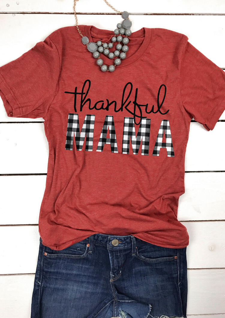 

Plaid Thankful Mama T-Shirt Tee - Orange, 456855