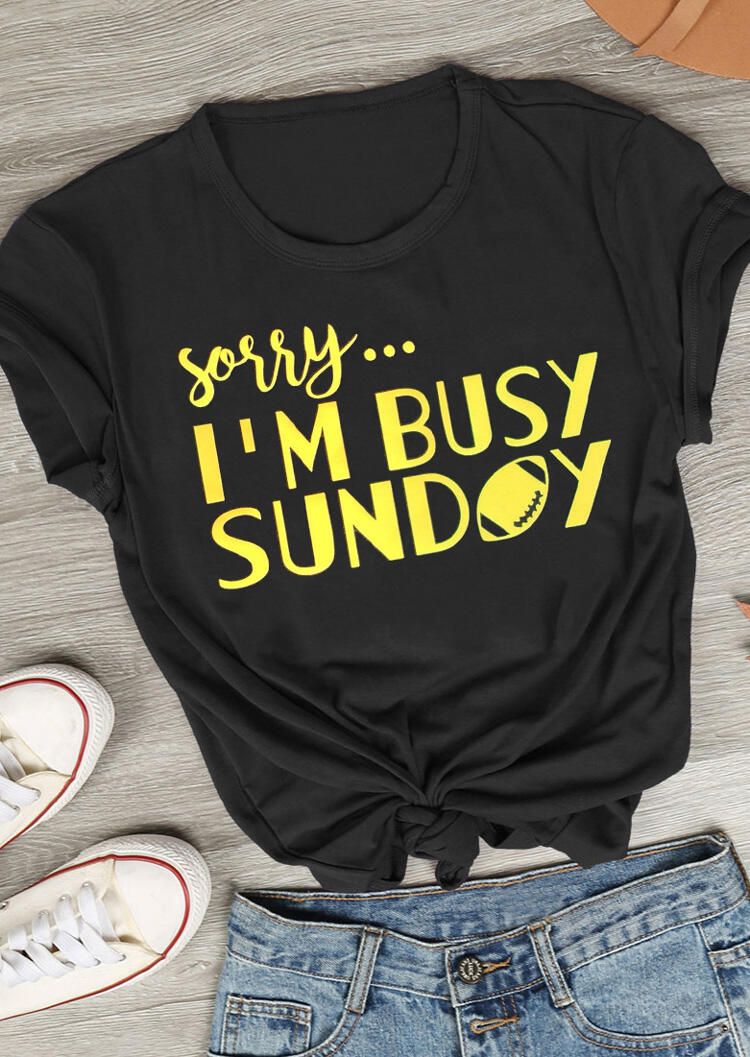 

Sorry I' Busy Sunday Football T-Shirt Tee - Black, 461515