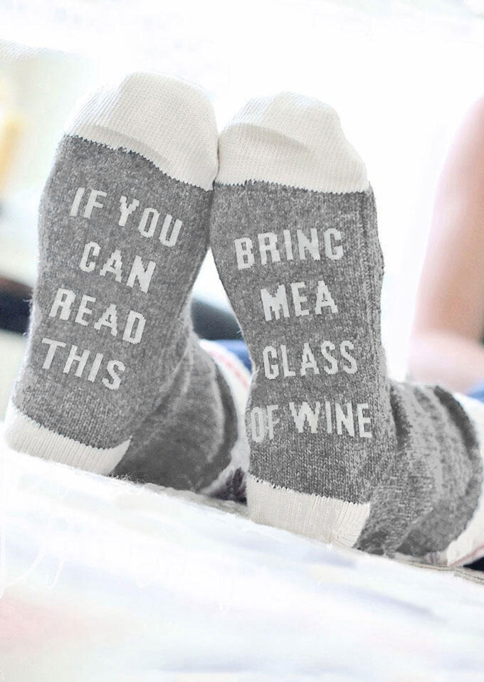 

PLEASE BRING ME WINE Crew Socks, Light grey, 101429