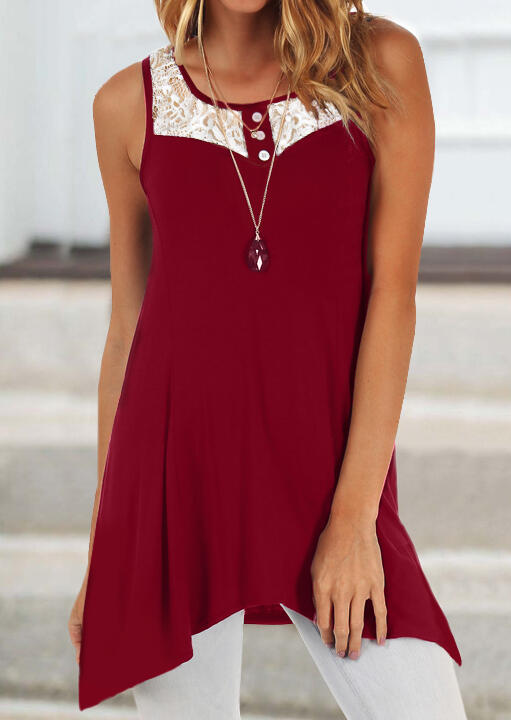 

Lace Splicing Irregular Tank without Necklace - Burgundy, 461729